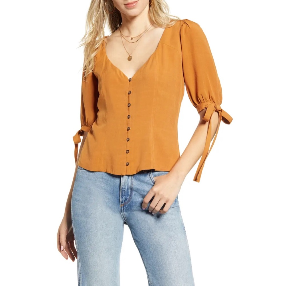 SOCIALITE Tie Sleeve Button Front Blouse